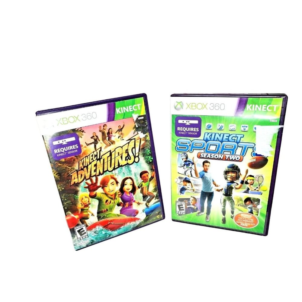 Xbox 360 Kinect Sports Season 2 & Kinect Adventures Video Game Bundle No Scratch